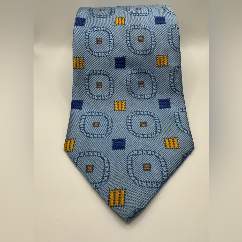 Neiman Marcus Blue and Yellow Geometric Silk Tie
